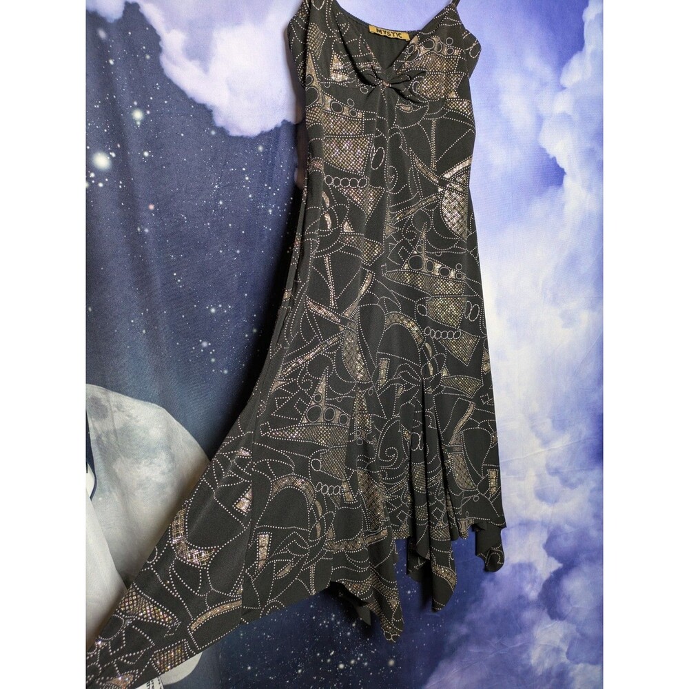Y2K Mystic Black Glitter Babydoll Slip Dress Small/Medium Club Rave Handkerchief